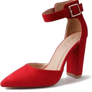 Red suede high heels